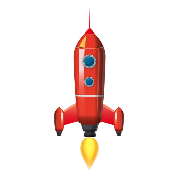 ロケット、宇宙船、分離ベクトル図です。シンプルなレトロな宇宙船のアイコン。漫画のスタイルは、白い背景、ポスター、baner - ベクター画像
