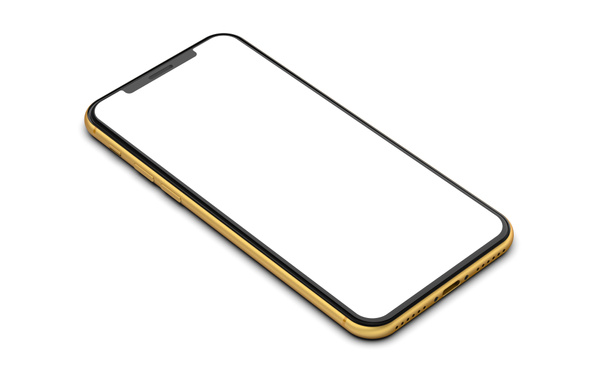 Beyaz arka plan üzerinde izole boş ekran ile sarı smartphone. - Fotoğraf, Görsel