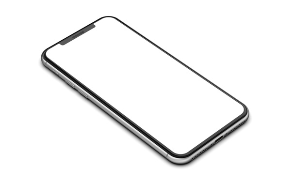 Silver smartphone with blank screen, isolated on white background. - Photo, Image