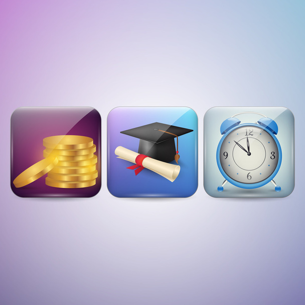 Diploma, Clock and Money Icon - Vector, Image