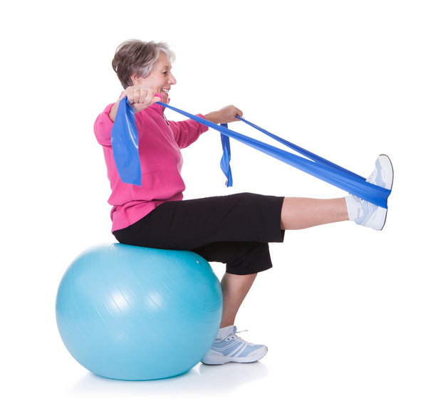 Senior Woman Stretching Exercising Equipment - Foto, Imagem