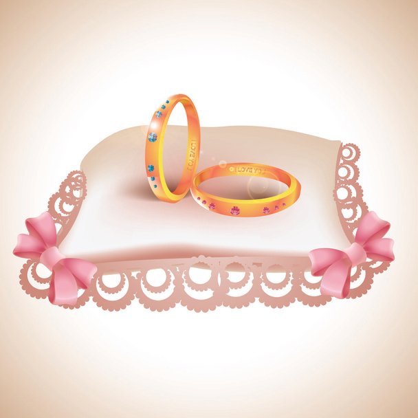 zlaté snubní prsteny na saténový polštář - Vektor, obrázek