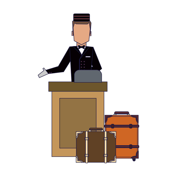 Bellboy avec bagages à la réception
 - Vecteur, image