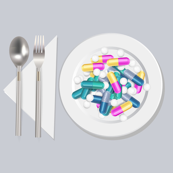 Pills on the plate, vector - Vector, Image
