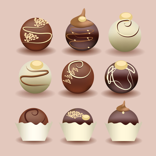 illustration of isolated set of chocolate cakes - Vector, Image