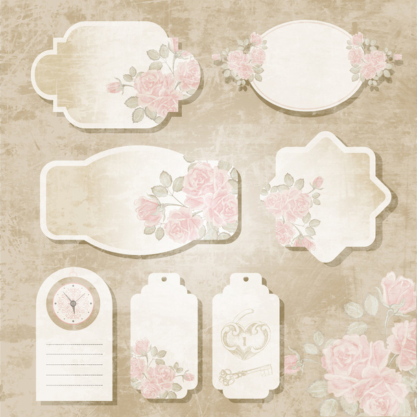 Collection of floral retro grunge labels, banners and emblems with an empty seat for your text - Διάνυσμα, εικόνα