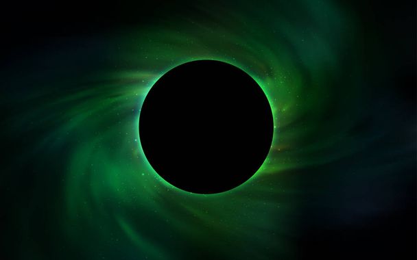 Тёмно-зелёное векторное покрытие с чёрной дырой, туманностью. Абстрактная иллюстрация с блестящими красочными космическими звездами. Шаблон распродаж "черной пятницы"
. - Вектор,изображение