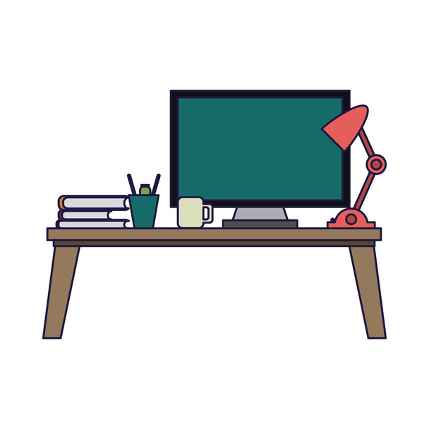 Office desk with computer - Vector, Image