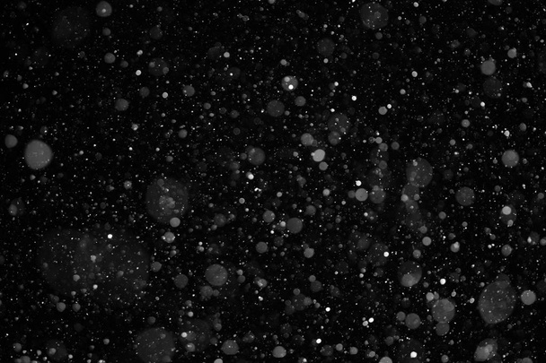 siyah bir arka plan üzerinde bir kar yağışı sırasında kar taneleri closeup arka plan dokusu - Fotoğraf, Görsel