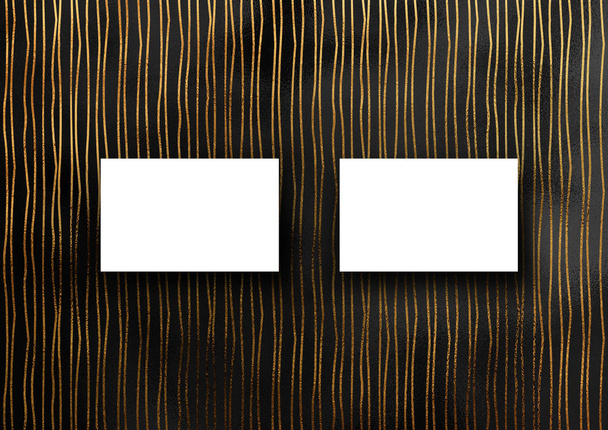 Το πρότυπο mock-up επαγγελματική κάρτα με χρυσό glitter στραβό και κυματιστή γραμμή μοτίβο μόδας σκούρο φόντο - Φωτογραφία, εικόνα