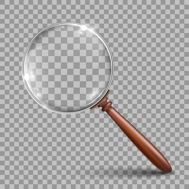 Realistic magnifying glass with a wooden handle  stock vector - Vector, Image