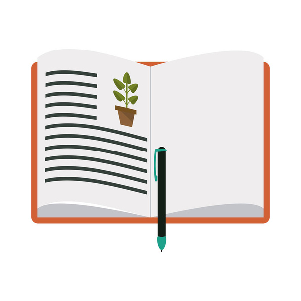 Libro de jardinería abierto con pluma
 - Vector, imagen