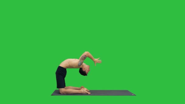 Yogi doing camel yoga pose on a Green Screen, Chroma Key. - Záběry, video