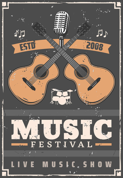Музыкальный фестиваль гитары, барабаны и микрофоны
 - Вектор,изображение