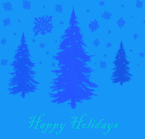 Cartão de boas festas clássico com pinheiro e flocos de neve
 - Foto, Imagem