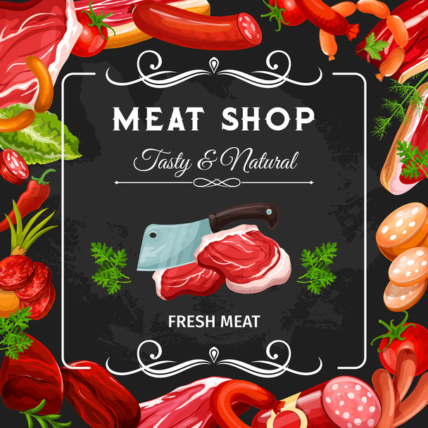 Sausages, beef, pork, chicken and lamb meat - Vector, Image