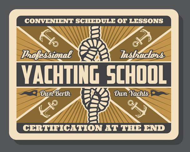 Yacht anchor and sail boat knot. Yachting school - Vector, Image