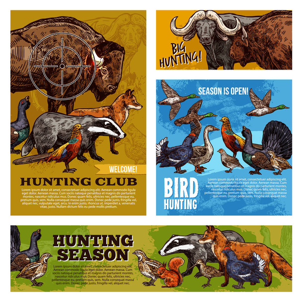 Hunting animals and birds with hunter target - Vector, Image
