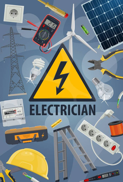 Serviço elétrico, equipamentos e ferramentas de eletricidade
 - Vetor, Imagem