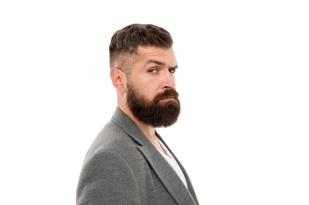Hip and stylish. Hair and beard care. Bearded man. Male barber care. Mature hipster with beard. brutal caucasian hipster with moustache. serious man in profile. Confident in his style - Foto, Imagem