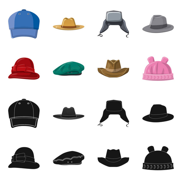 Vector design of headgear and cap logo. Set of headgear and accessory stock symbol for web. - Вектор, зображення