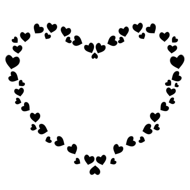 Vector cute black hearts photo frame for valentines, love romance design. Template for greeting card, invitation, scrapbook element. Heart shaped border, sign, symbol, vintage scrapbook element, mat. - Vector, Image