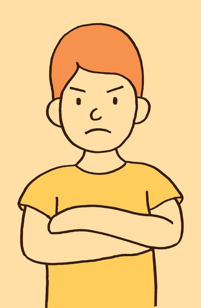 Illustration vectorielle de style dessin animé plat simple d'un petit enfant en colère avec les bras croisés
 - Vecteur, image