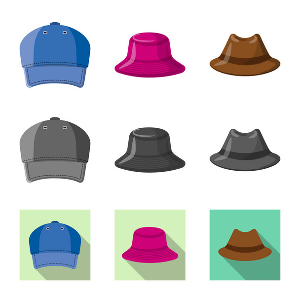 Vector illustration of headgear and cap sign. Collection of headgear and accessory vector icon for stock. - Вектор,изображение