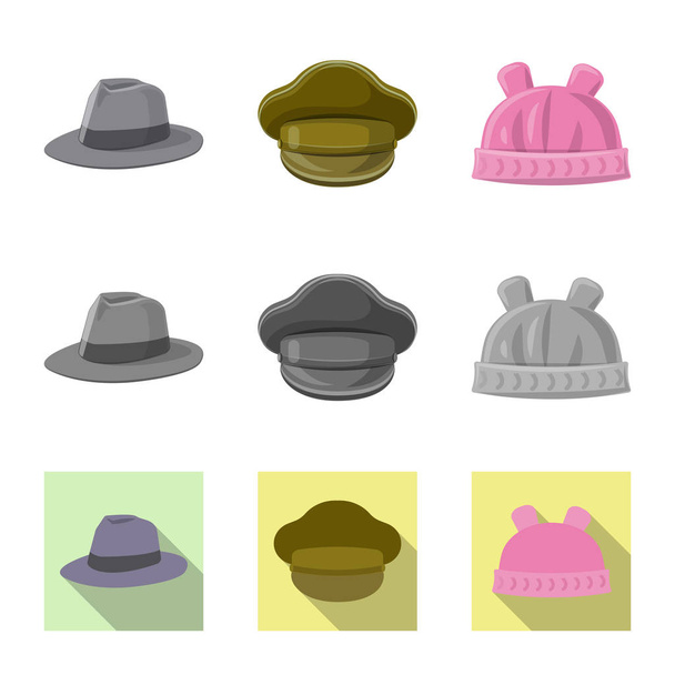 Isolated object of headgear and cap sign. Collection of headgear and accessory vector icon for stock. - Vector, imagen