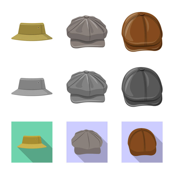 Vector illustration of headgear and cap icon. Collection of headgear and accessory stock symbol for web. - Vector, Imagen