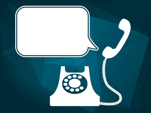 White retro phone with empty speech bubble on the blue low poly background. Conversation concept. Vector illustration, flat style. - Vector, Image
