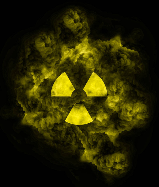 Jądrowego symbol na żółty fluo toksyczna chmura - Zdjęcie, obraz