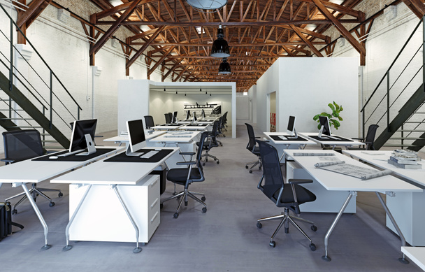 Modern ofis iç. 3D render kavramı - Fotoğraf, Görsel