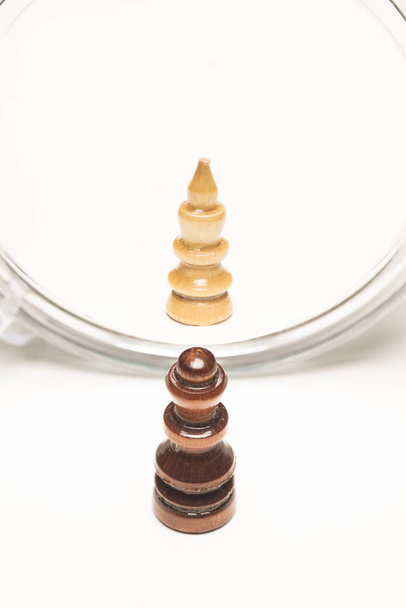 Chess pieces facing a mirror. Business and motivational concepts. High-resolution image. - Fotoğraf, Görsel