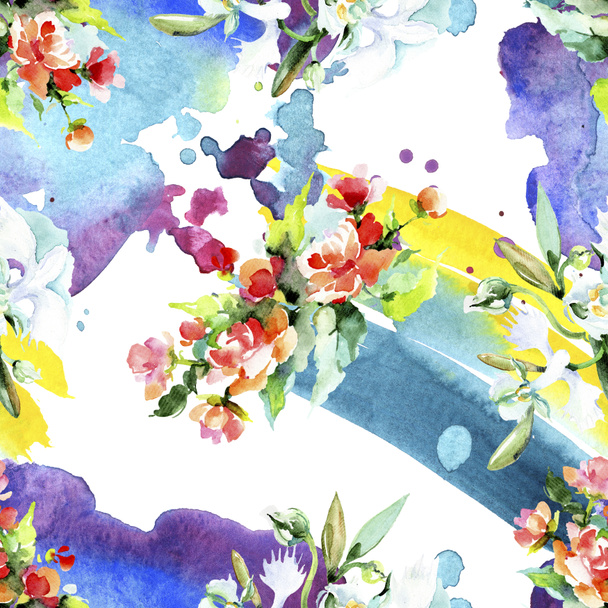 Beautiful watercolor flowers background. Watercolour drawing aquarelle. Seamless background pattern. Fabric wallpaper print texture. - Photo, Image
