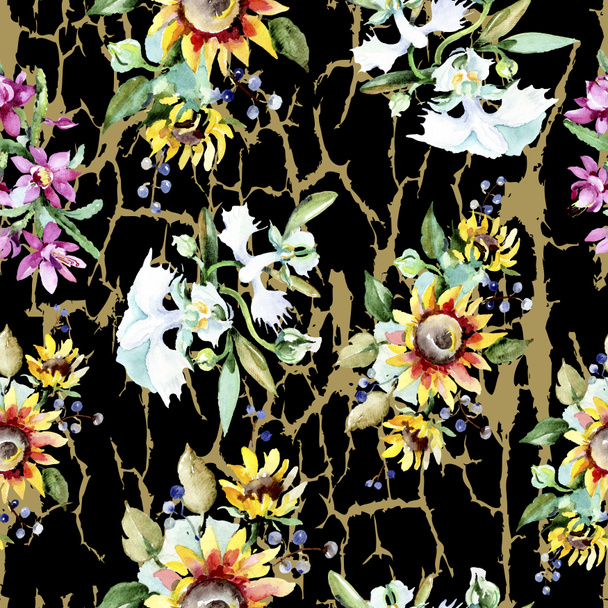 Beautiful watercolor flowers background. Watercolour drawing aquarelle. Seamless background pattern. Fabric wallpaper print texture. - Fotó, kép