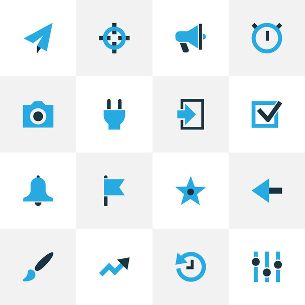 Icônes utilisateur colorées ensemble avec l'histoire, plug, drapeau et autres éléments de but. Isolées icônes utilisateur illustration
. - Photo, image