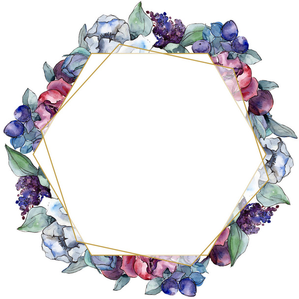 Bouquet floral flower. Watercolor background illustration set. Watercolour drawing. Frame border ornament square. - Foto, Imagem
