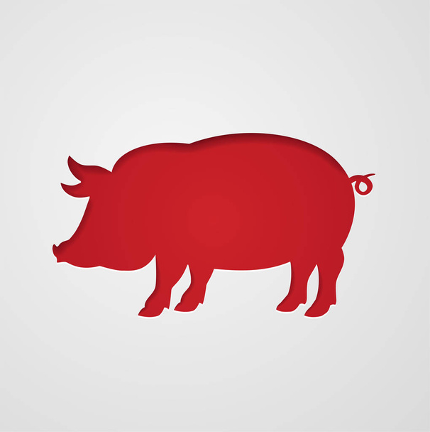 Cut out pig in paper design isolated on white paper background. Red pig symbol of Chinese New Year 2019. Zodiac sign for greetings card, flyers, invitation, posters, brochure, banners, calendar. - Vector, Image
