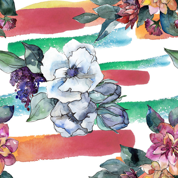 Bouquet floral flower. Watercolor illustration. Watercolour seamless background pattern. Fabric wallpaper print texture. - Foto, Imagem