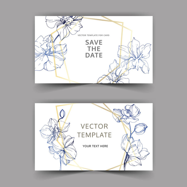 Wedding cards with floral decorative borders. Beautiful orchid flowers. Thank you, rsvp, invitation elegant cards illustration graphic set. - Vector, Image