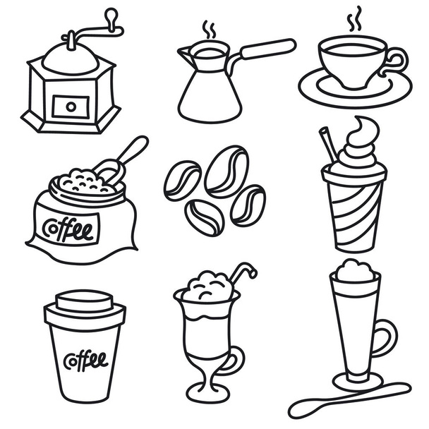 illustration of coffee drinks outline black and white icon set - Vektor, Bild