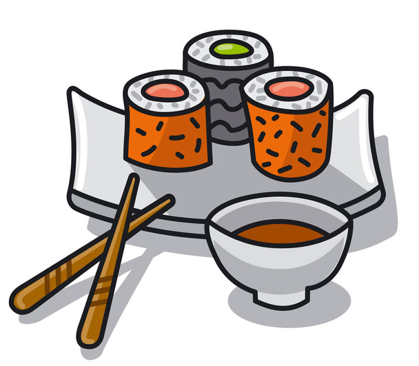illustration of japan food sushi with sauce - Vetor, Imagem