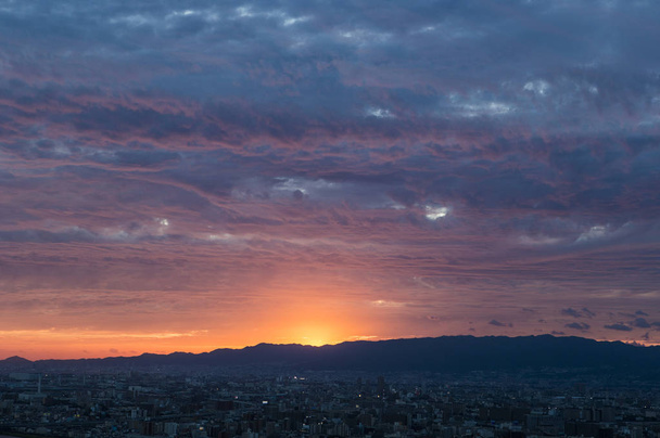 Puesta del sol, Nubes rosadas, Prefectura de Osaka, Japón, Asia
, - Foto, imagen