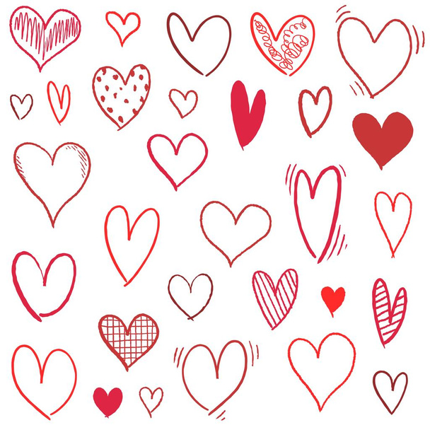 Hand drawn heart set - doodle vector heart shapes. - Vector, Imagen