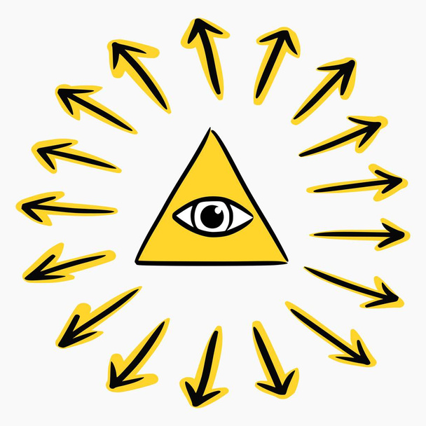 Käsin piirretty tyyli vektori kuva Jumalan silmän pyramidi symboli, kaikki näkevät silmä (Provence käsite
) - Vektori, kuva