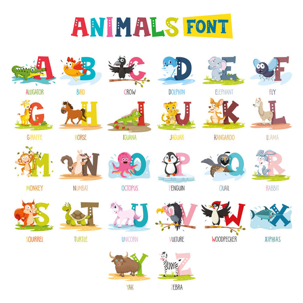 Vector Illustration Of Cartoon Animals Font - Vector, Image