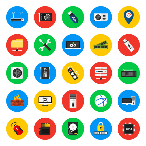 Computer hardware, device, internet and security, icons - Vector, Image
