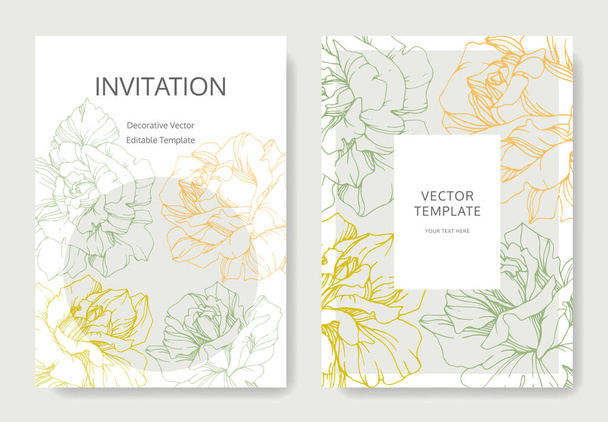 Vector rose flowers. Wedding cards with floral borders. Thank you, rsvp, invitation elegant cards illustration graphic set.  - Vector, imagen