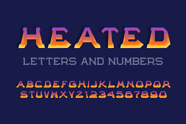 Isıtmalı harfler ve sayılar. Sıcak renkler 3d yazı tipi. İzole İngilizce alfabe. - Vektör, Görsel